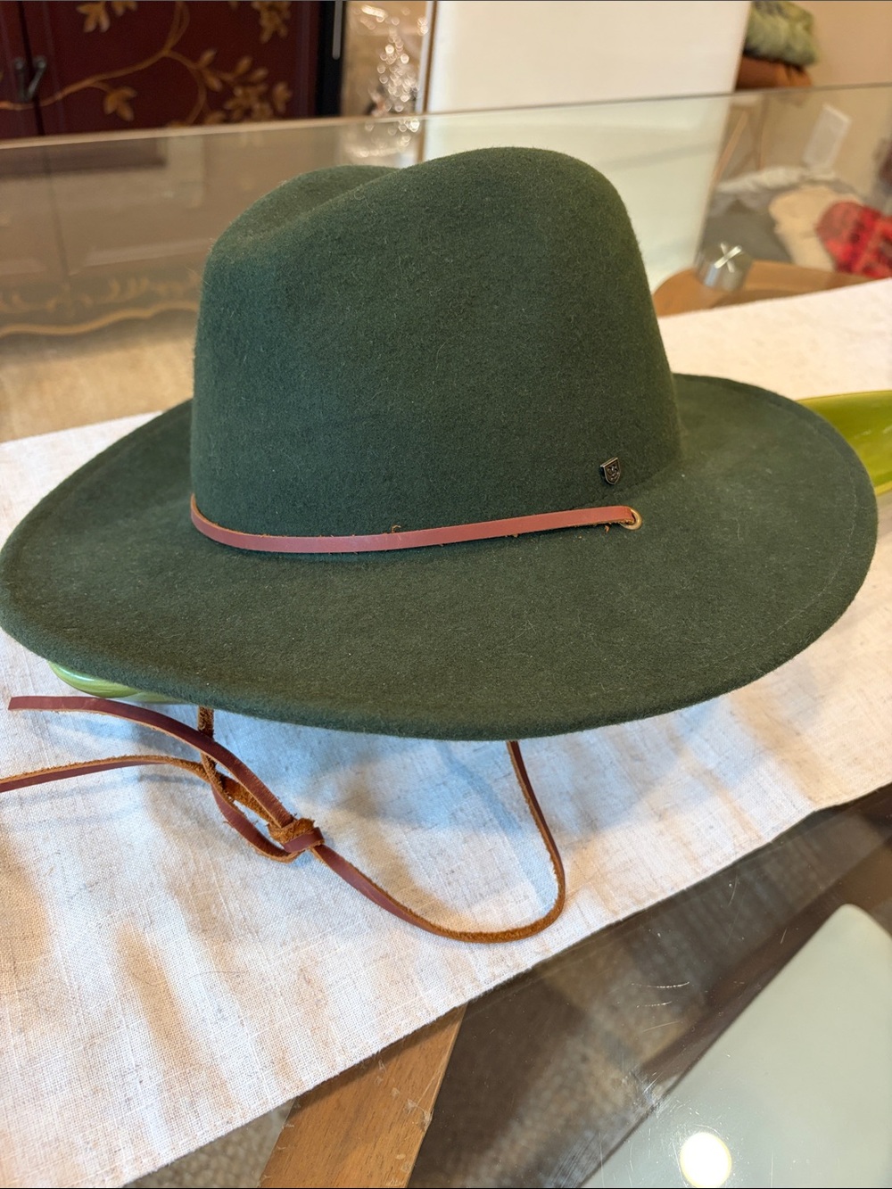 Brixton Green Wool Fedora with Brown Leather Band